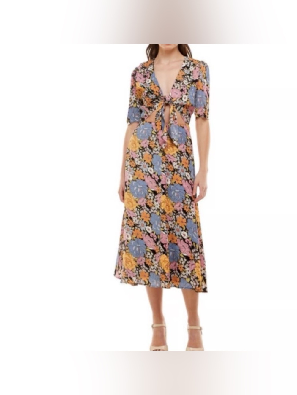 NWT WAYF Rosalind Cutout Front-Tie Floral Midi Dress XL - Anthropologie - Picture 1 of 13